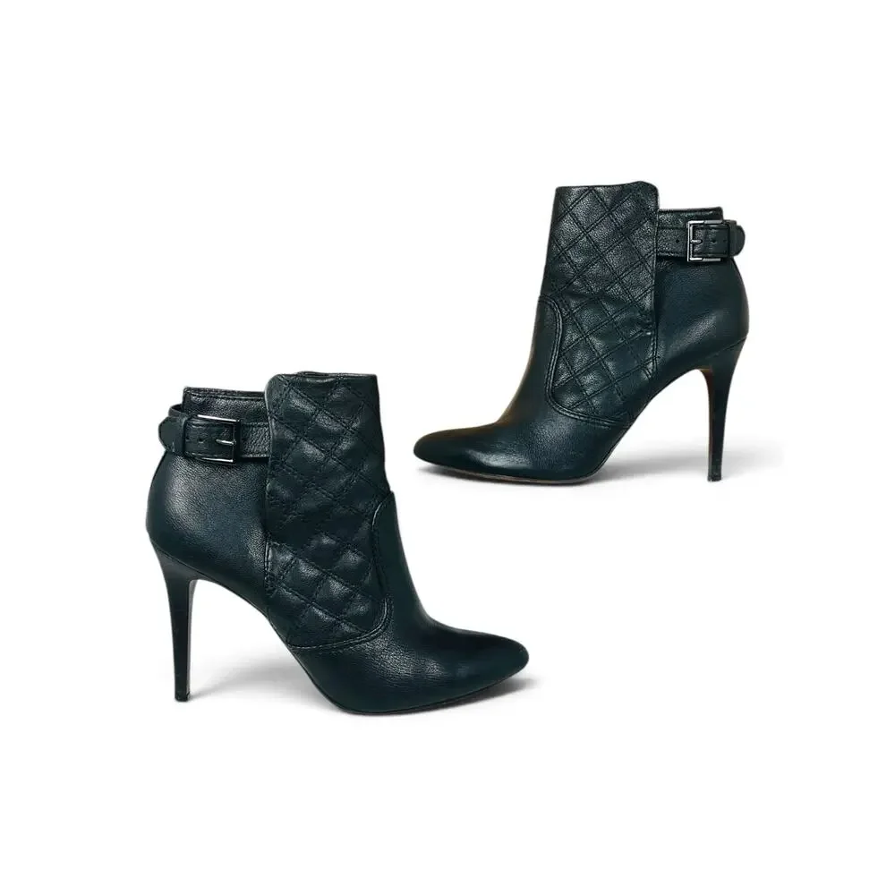 Tory Burch Orchard Black Quilted Leather Stiletto Ankle Booties Buckle Size 8.5